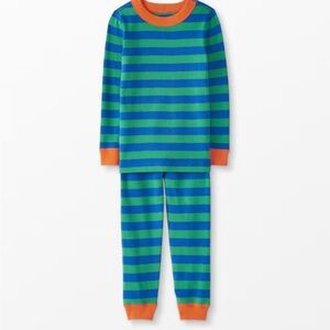 Hanna Andersson Blue and Green Striped Pajama Set with Orange Trim